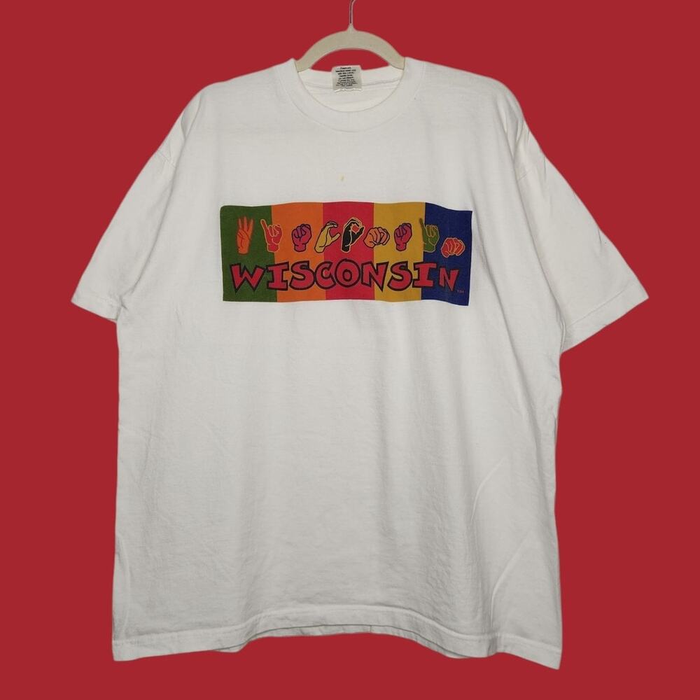 Vintage Wisconsin Sign Language Art Nature Badgers UW Champ XL 90s Rare